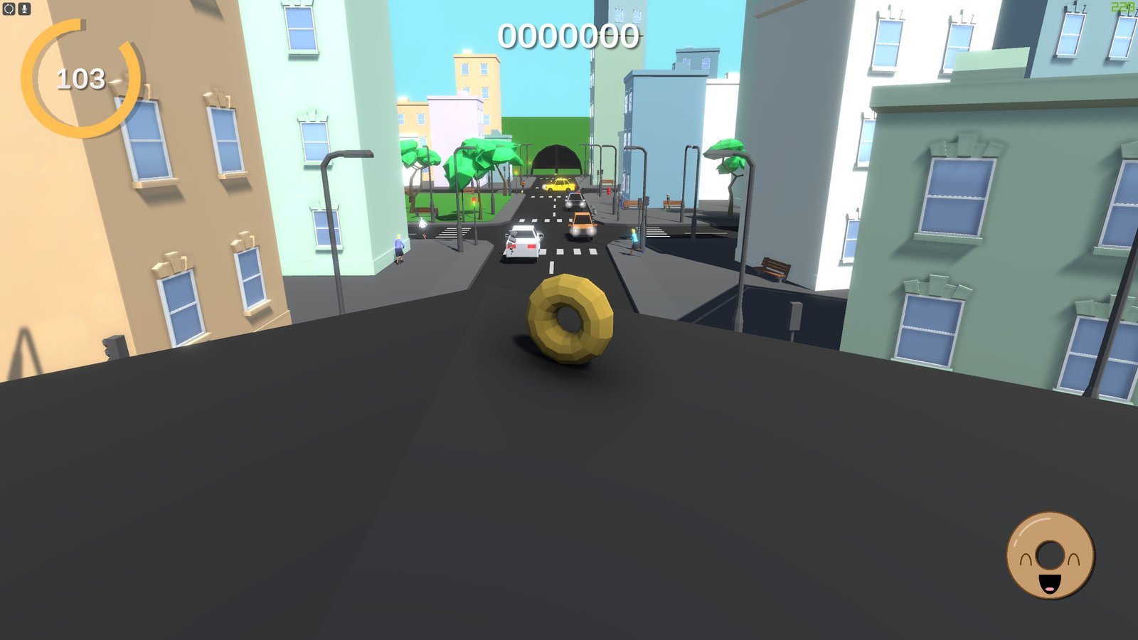 Donut Rampage gameplay inside the low-poly city.